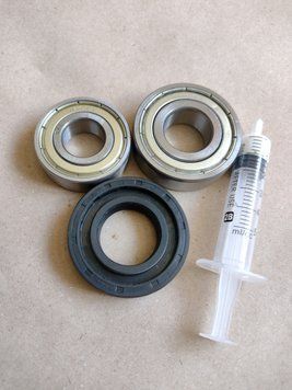 Комплект подшипников SKL 6203+6204 + сальник (25*47*10 mm/мм) + смазка для стиральной машины indesit 12064 фото