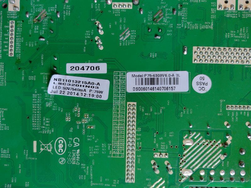 Проверенная, рабочая Плата шасси P75-6308 V6.0 с телевизора Medion MD30800 DEN-A Б/У 12305 фото